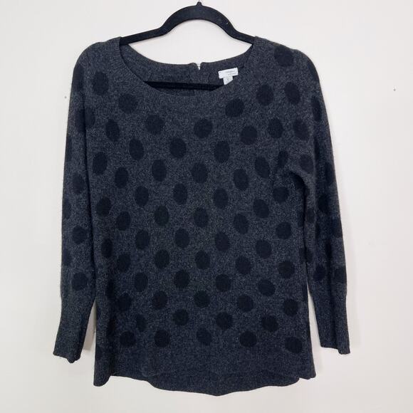 Halogen XSmall XS Heather Gray Black Cashmere Polka Dot Sweater Zip Back Detail - Picture 1 of 6